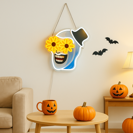 Halloween ghost face neon sign
